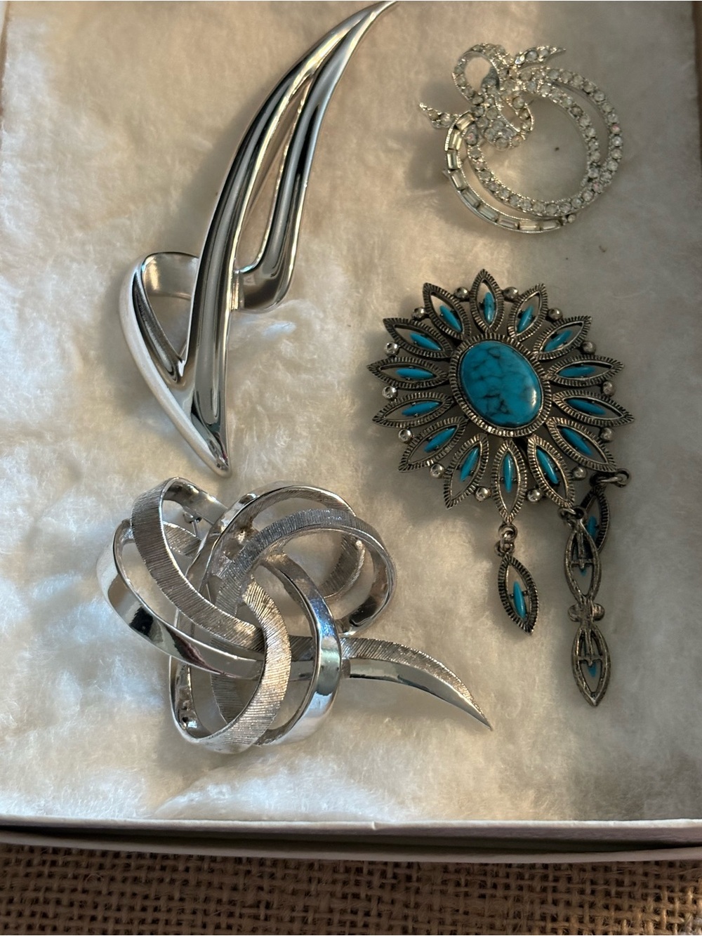 Multiples Silver-tone and Turquoise Floral Sunburst Brooch